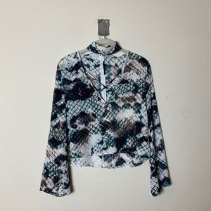 Olivaceous Chocker Neck Snakeskin Print Blouse